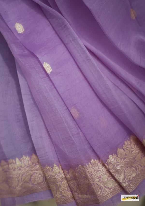 Elegant Banarasi Silk Saree with Gold Zari Embellishments Light Purple