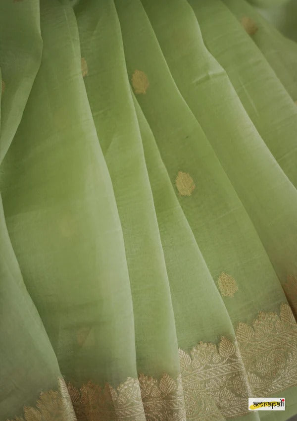 Elegant Banarasi Silk Saree with Gold Zari Embellishments Pista Green