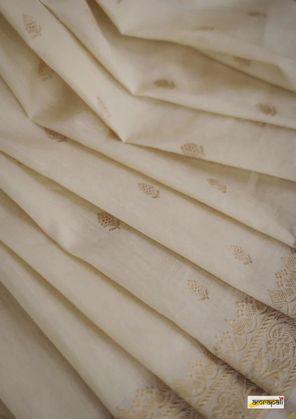 Elegant Banarasi Silk Saree with Gold Zari Embellishments Cream