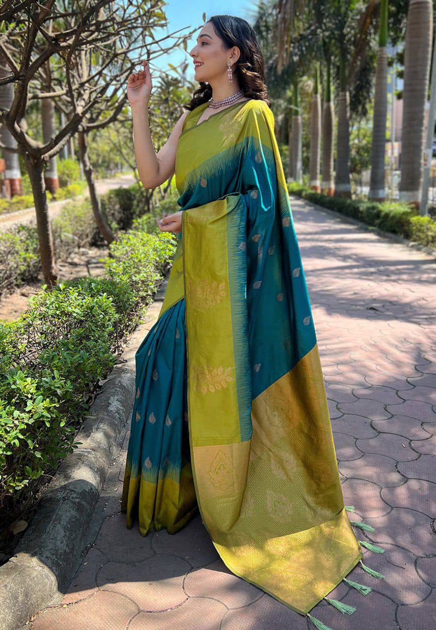 Stunning Rama Lichi Silk Saree with Blouse Peace