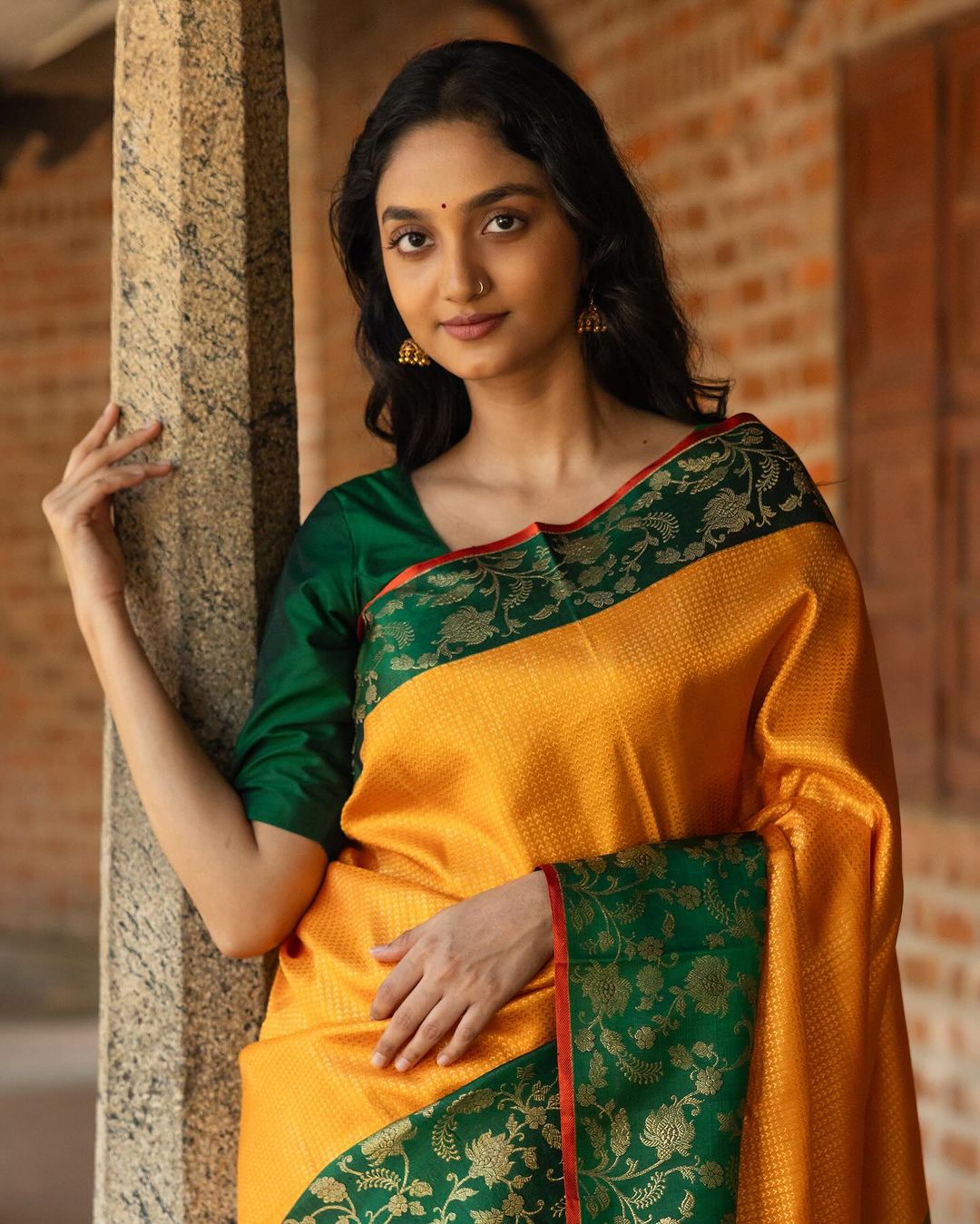 Ultimate Grace Yellow and Green Soft Silk Saree with Ethnic Blouse Piece