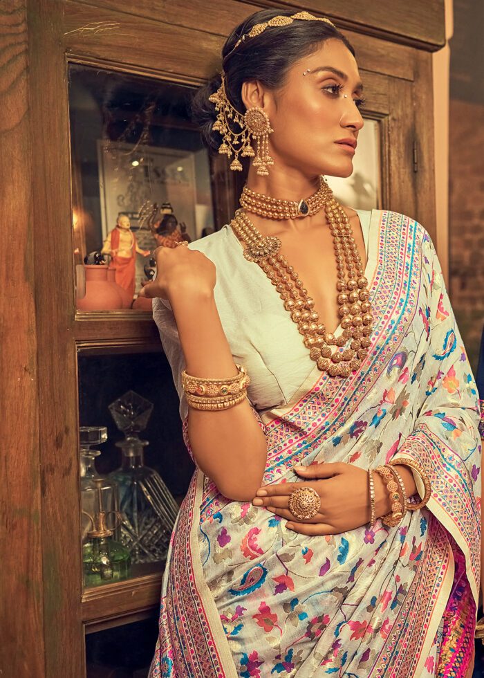 Pure Silk Banarasi Saree with Exquisite Zari Weaving Blue white saree