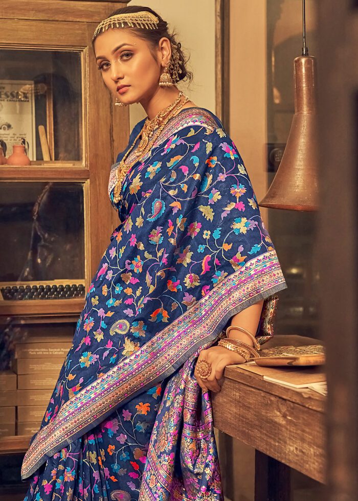 Pure Silk Banarasi Saree with Exquisite Zari Weaving Blue