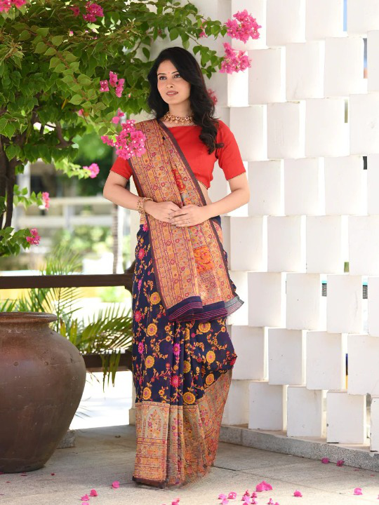 Elegant Banarasi Silk Saree with Zari Border & Pallu Blue