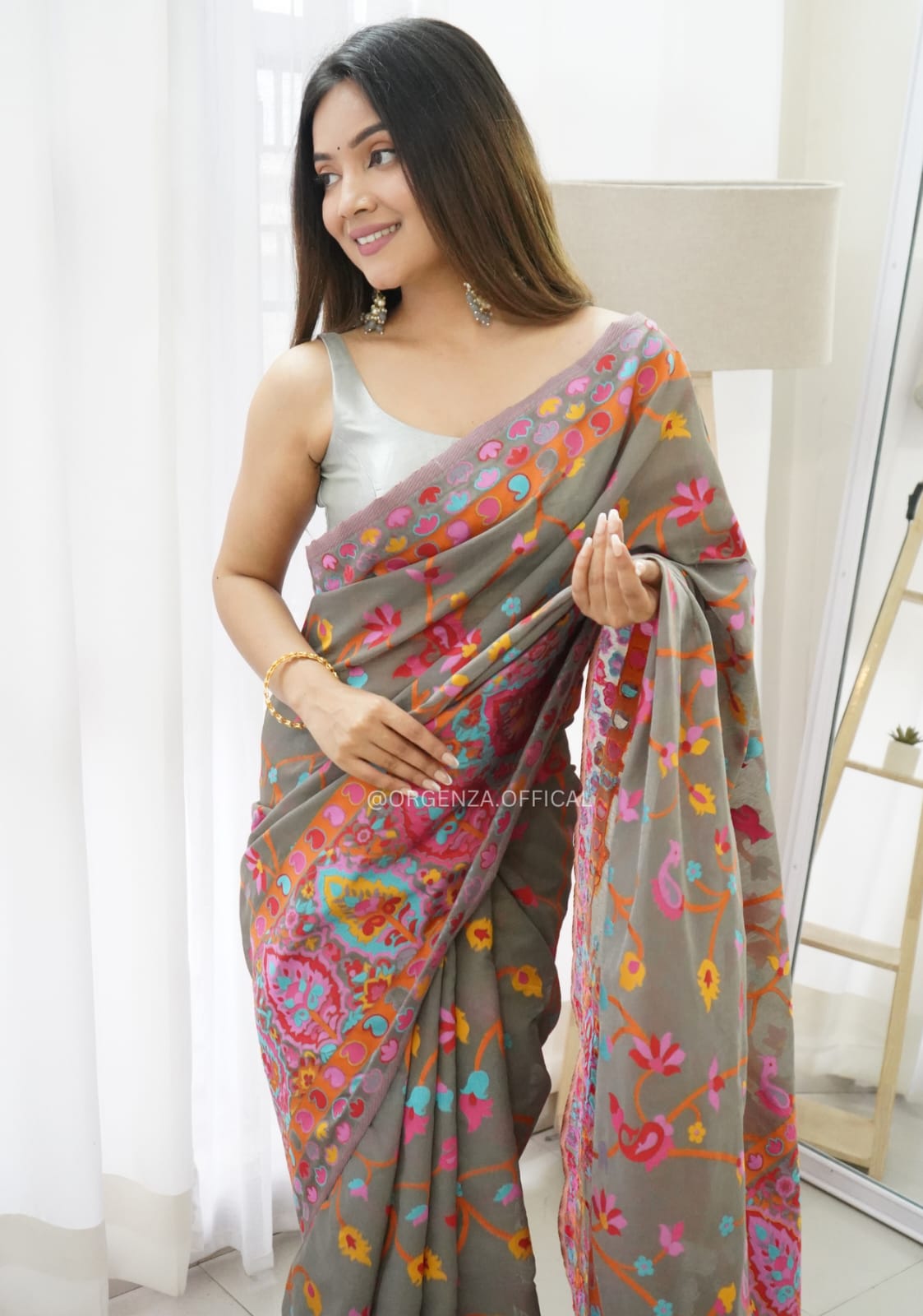 Banarasi Silk Saree Printed– Rich Fabric, Royal Look Grey