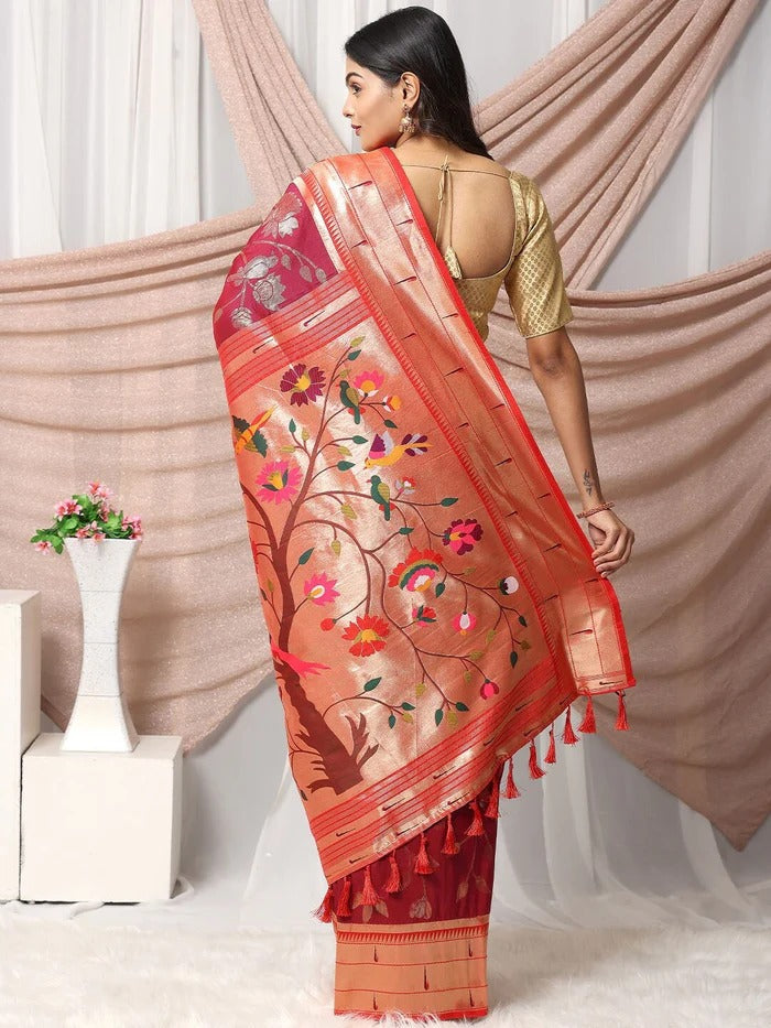 Authentic Banarasi Saree in Soft Silk Fabric Weaving Red Saree