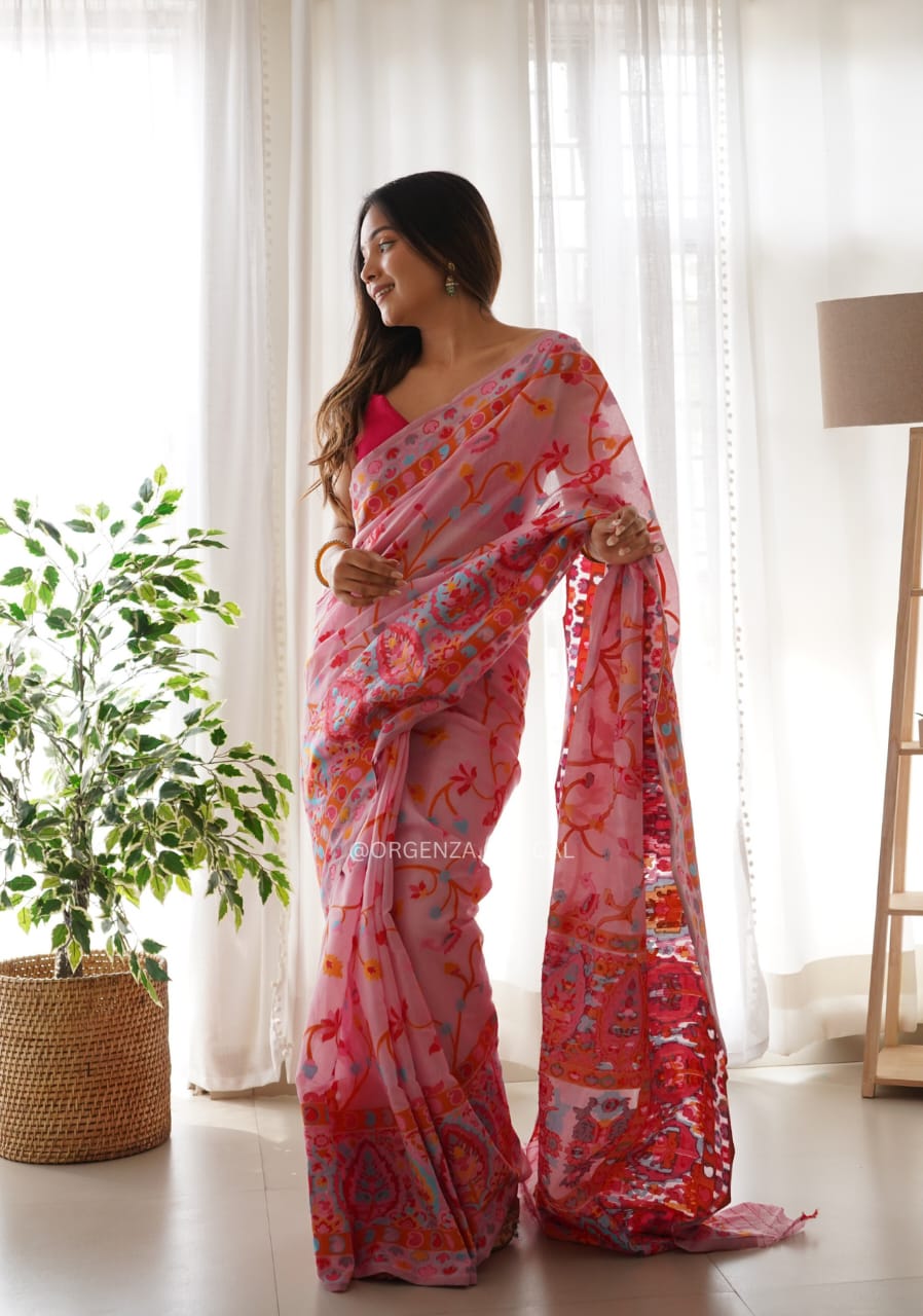 Banarasi Silk Saree Printed– Rich Fabric, Royal Look pink saree