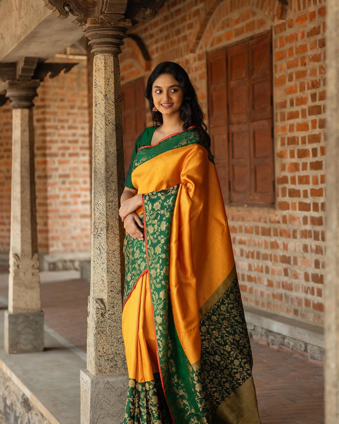 Ultimate Grace Yellow and Green Soft Silk Saree with Ethnic Blouse Piece