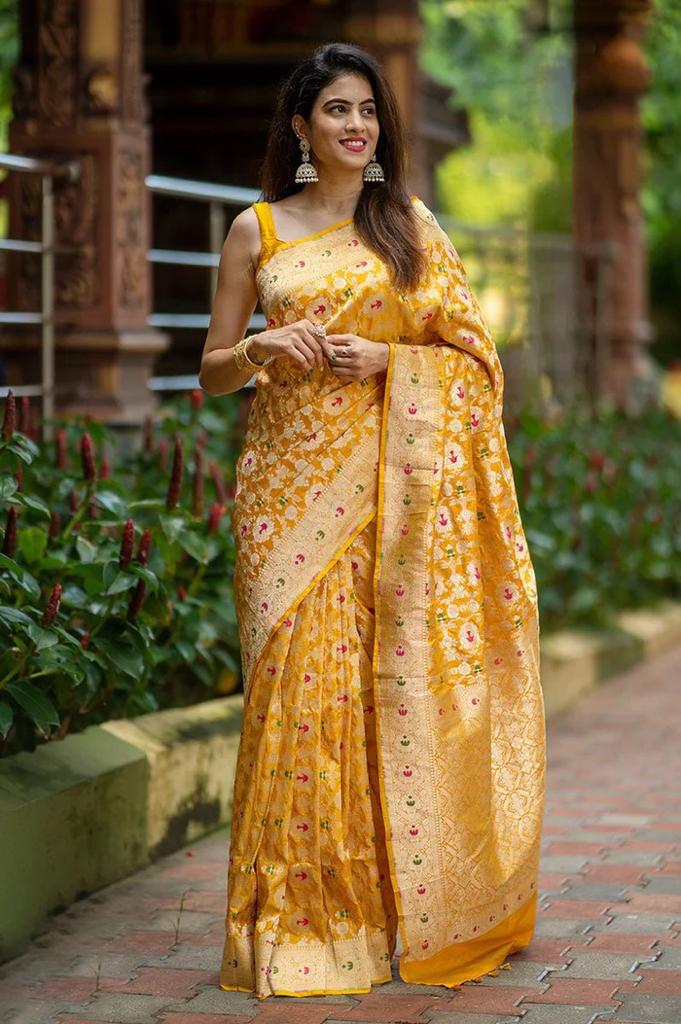 Luxury Yellow Soft Silk Saree With Angelic Blouse Piece