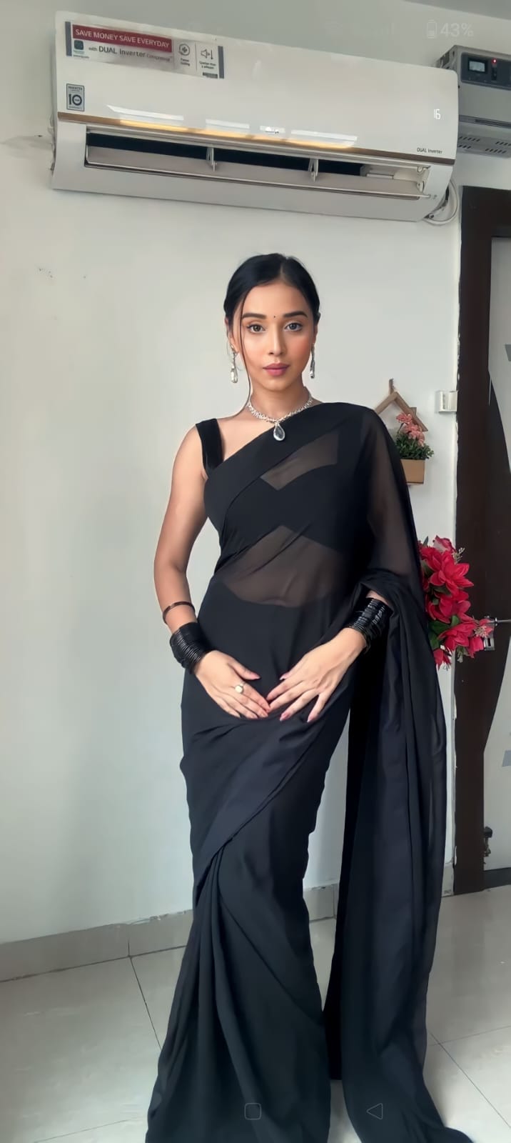 Gorgeous 1 Minute Ready to Wear Black Georgette Saree