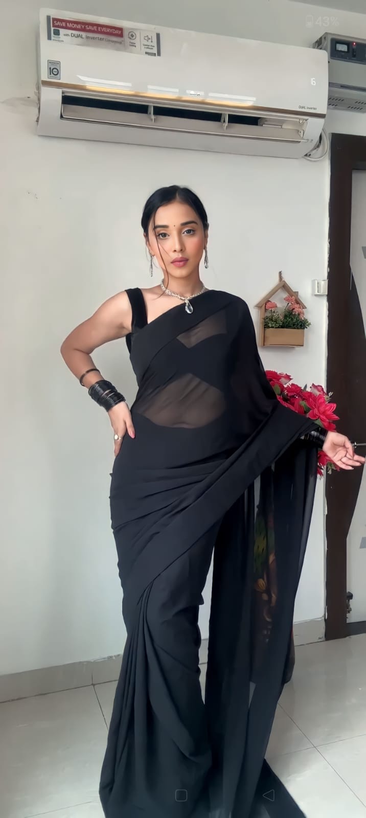 Gorgeous 1 Minute Ready to Wear Black Georgette Saree
