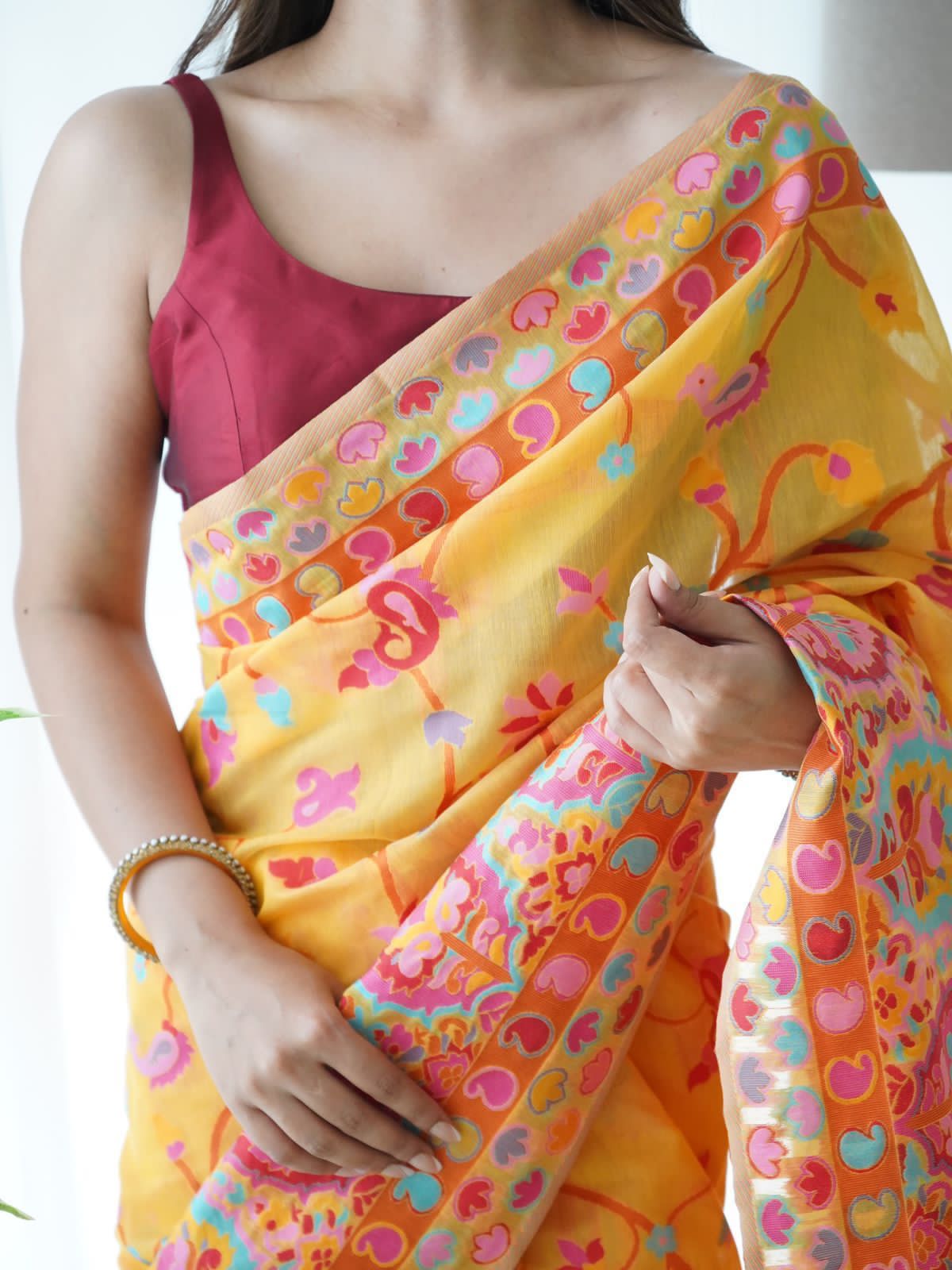 Banarasi Silk Saree Printed– Rich Fabric, Royal Look Yellow Saree