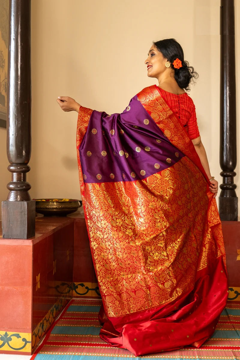 Stylist Red and Wine Soft Silk Saree with Ethnic Blouse Piece
