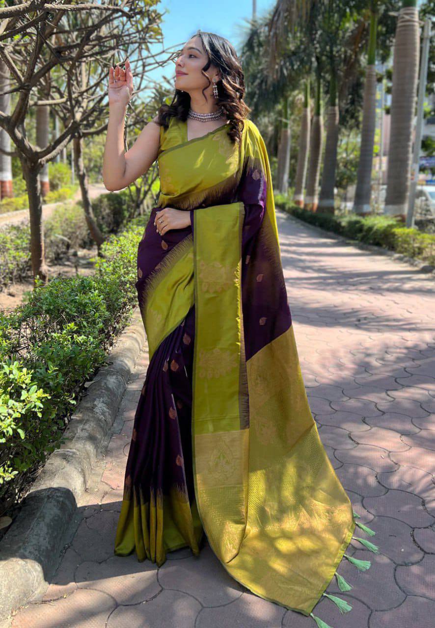 Stunning Wine Lichi Silk Saree with Blouse Peace