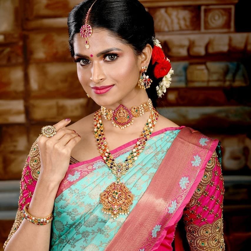 Stunning Pistachio with Pink Soft Lichi Silk Saree with Blouse Peace