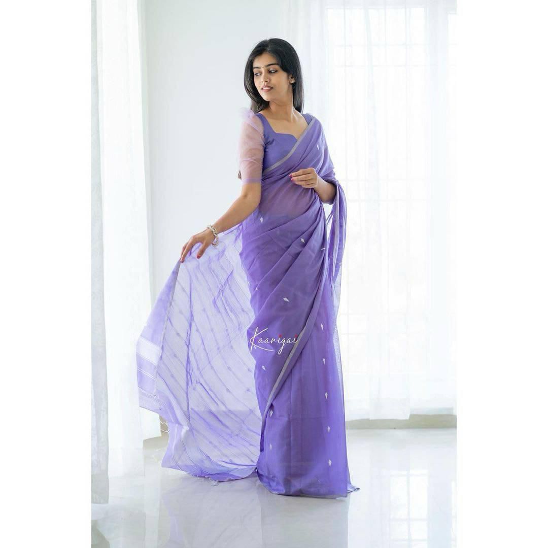 Alluring Purple Soft Cotton Silk Saree with Blouse Peace
