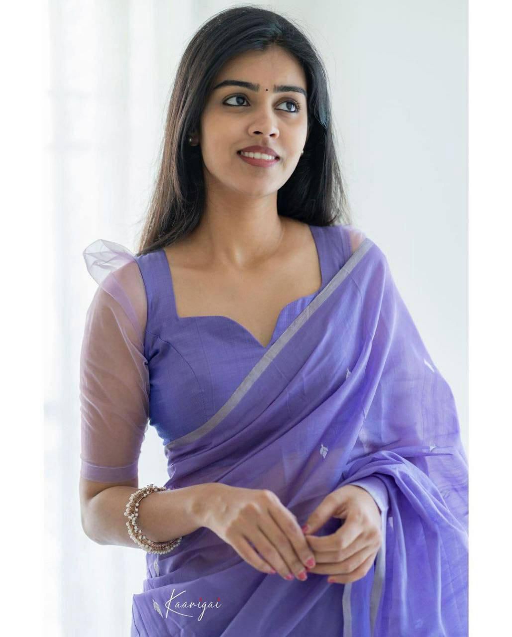 Alluring Purple Soft Cotton Silk Saree with Blouse Peace