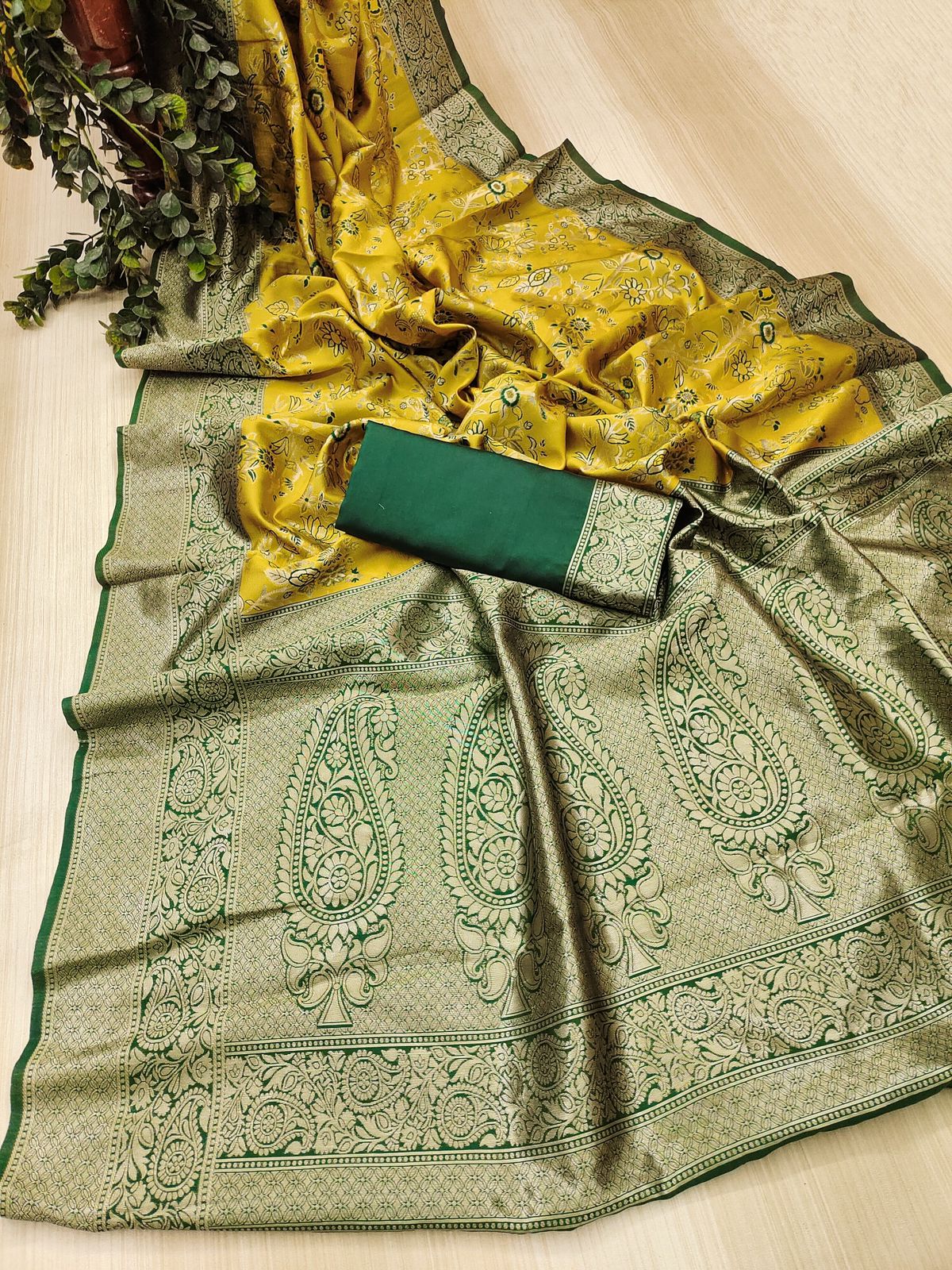 Elegance Yellow Soft Lichi Silk Saree With Classic Blouse Piece
