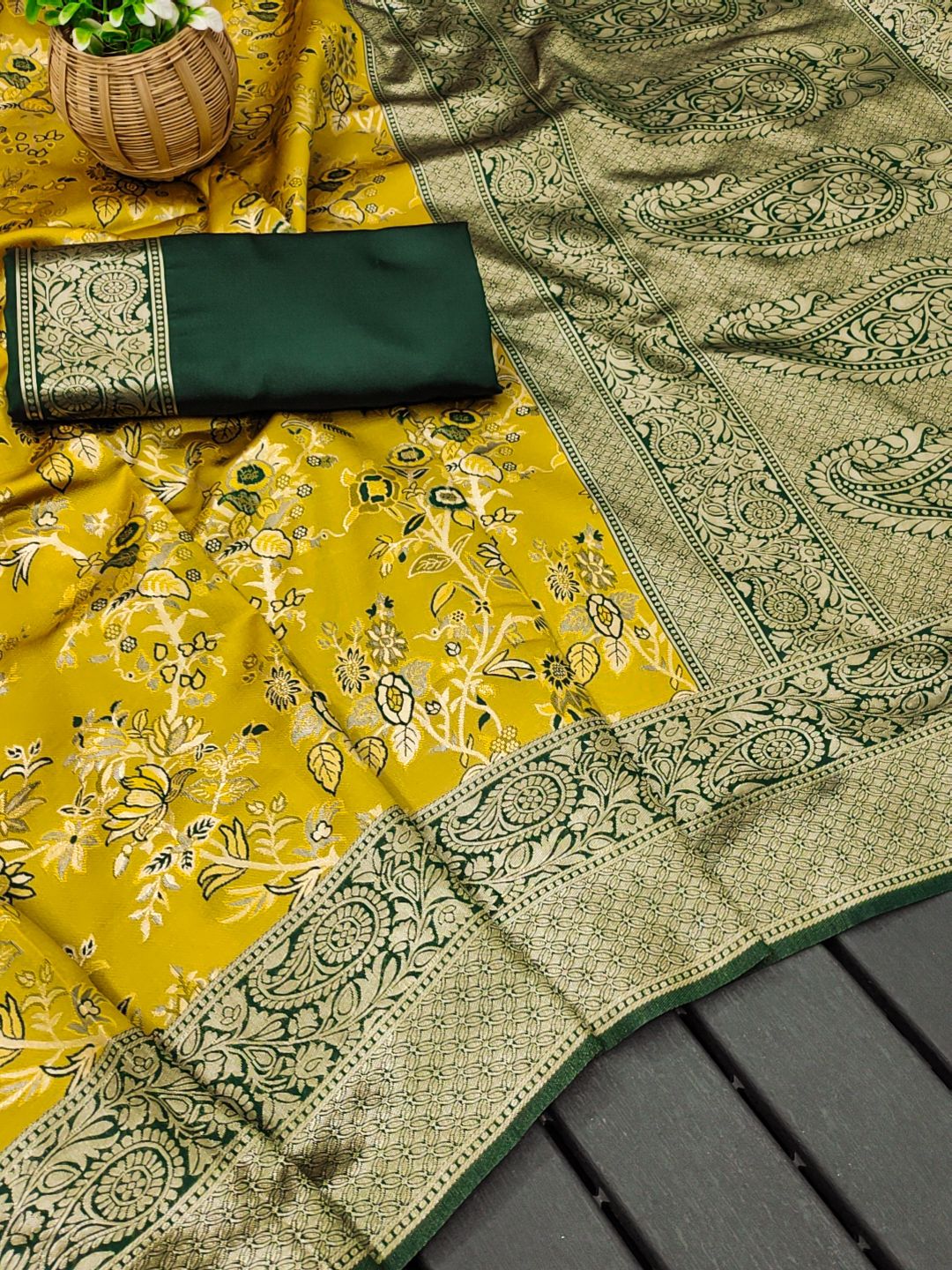 Elegance Yellow Soft Lichi Silk Saree With Classic Blouse Piece