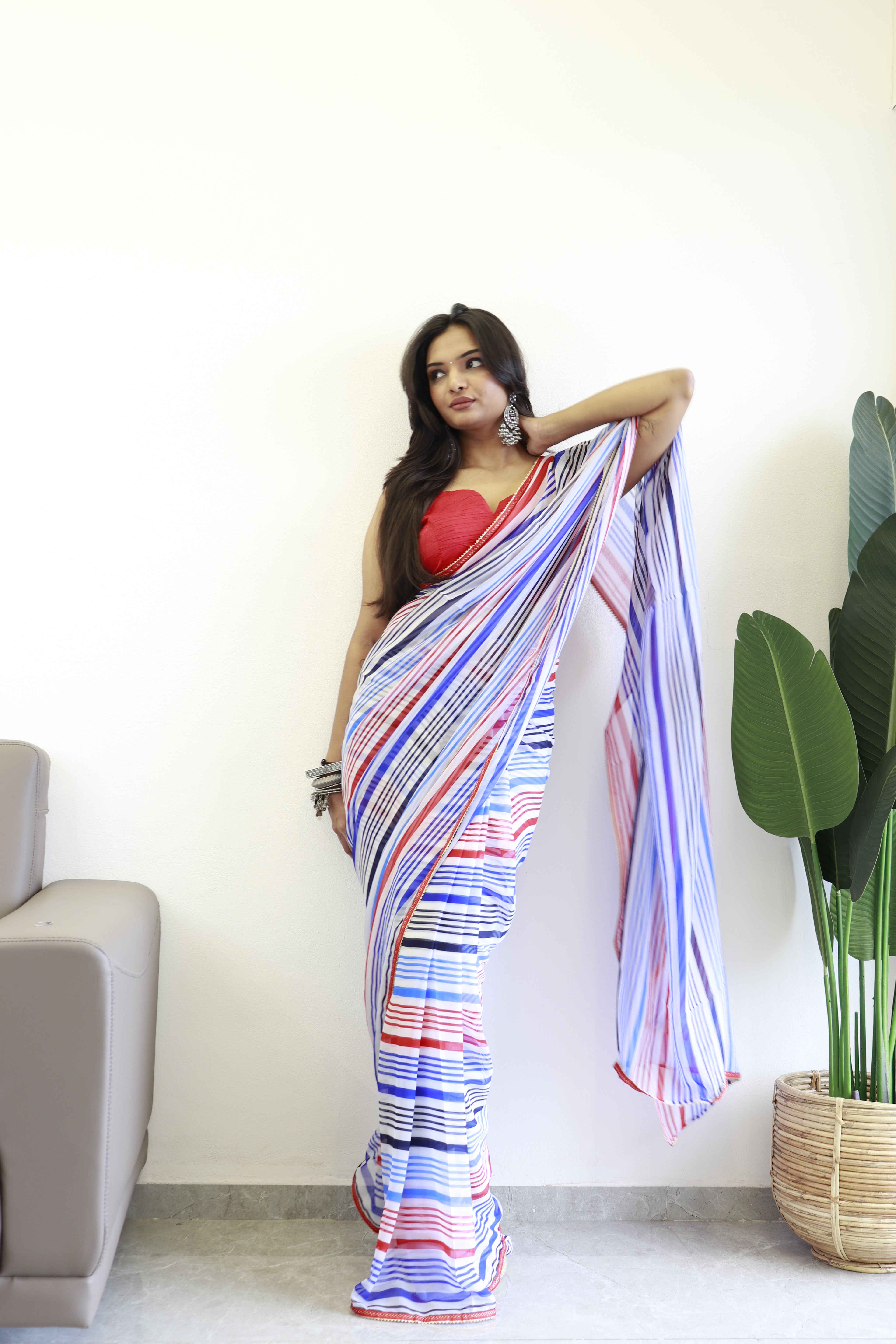 Trendy 1 Minute Ready to Wear Multi color Georgette Saree for Modern Women