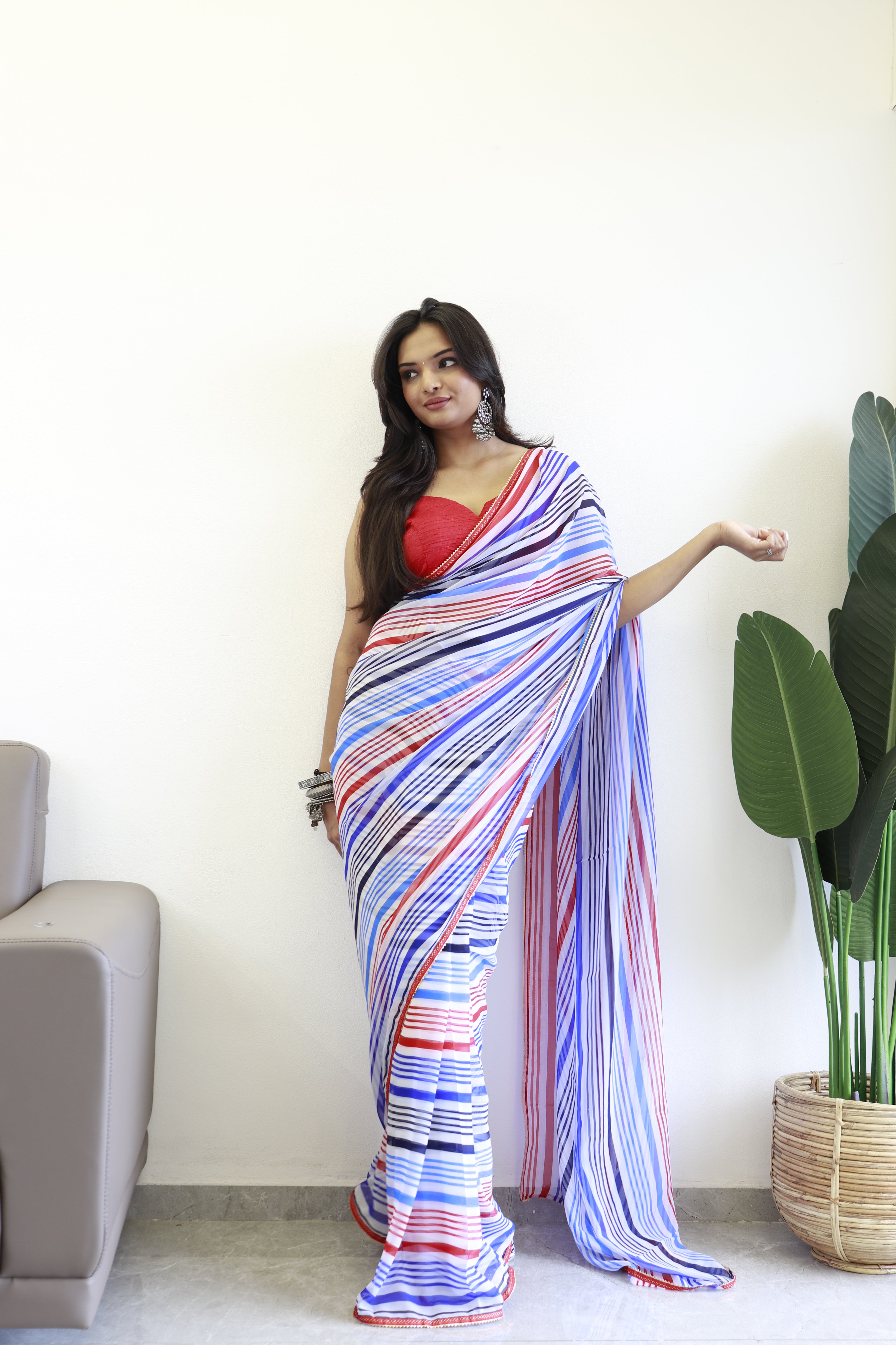 Trendy 1 Minute Ready to Wear Multi color Georgette Saree for Modern Women