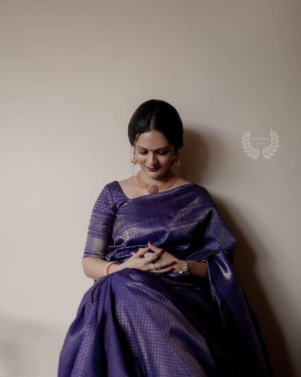 Authentic Lichi Silk Saree with Designer Zari Work - Purple