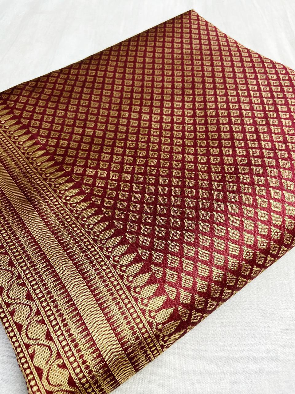 Authentic Lichi Silk Saree with Designer Zari Work - Marron