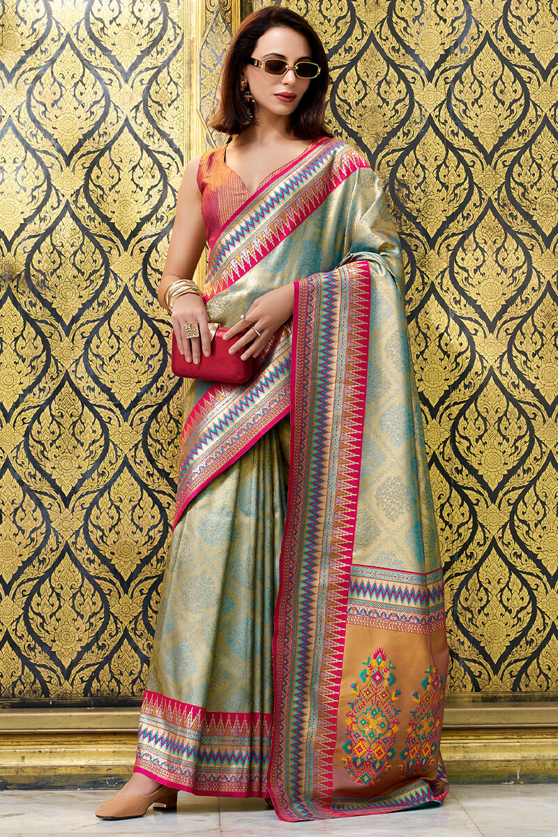 Eclat Green Paithani Silk Saree With Zephyr Blouse Piece