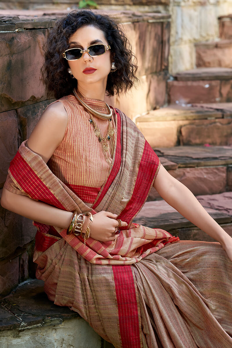 Staring Brown Cotton Silk Saree With Appealing Blouse Piece