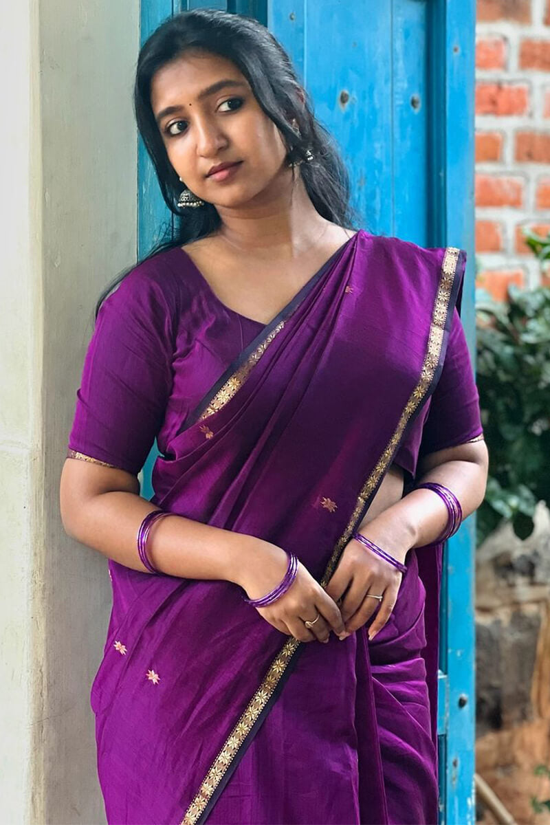 Confounding Magenta Cotton Silk Saree With Woebegone Blouse Piece