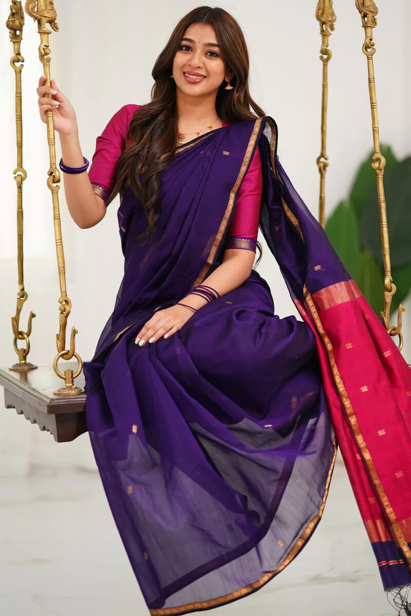 Ethereal Purple Cotton Silk Saree With Quixotic Blouse Piece