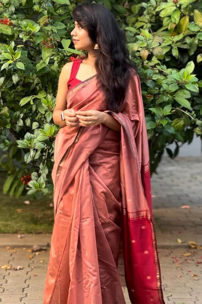 Comely Pink Cotton Silk Saree With Fancifull Blouse Piece