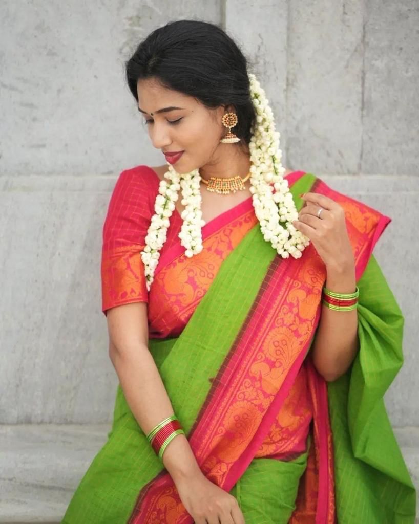 Handcrafted Lichi Silk Saree with Golden Zari Work