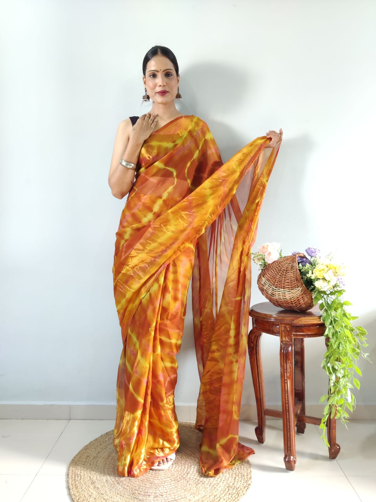 Beautiful 1 Minute Ready to Wear Muster Yellow Georgette Saree