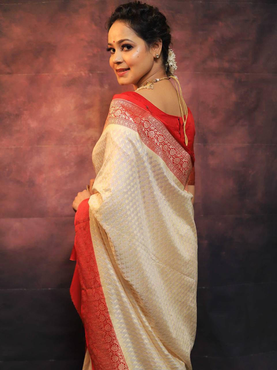 Precious Beige Soft Silk Saree With Charming Blouse Piece