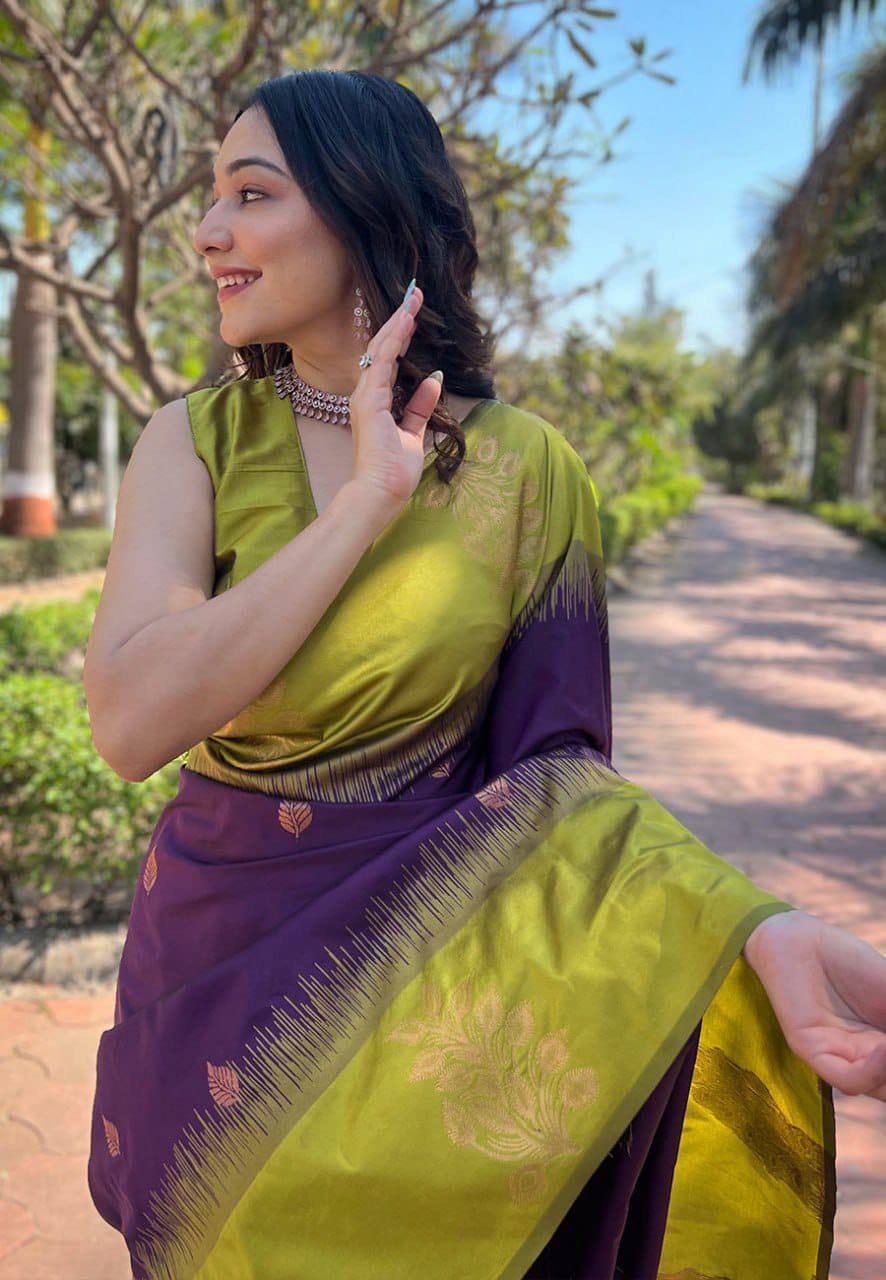 Stunning Wine Lichi Silk Saree with Blouse Peace