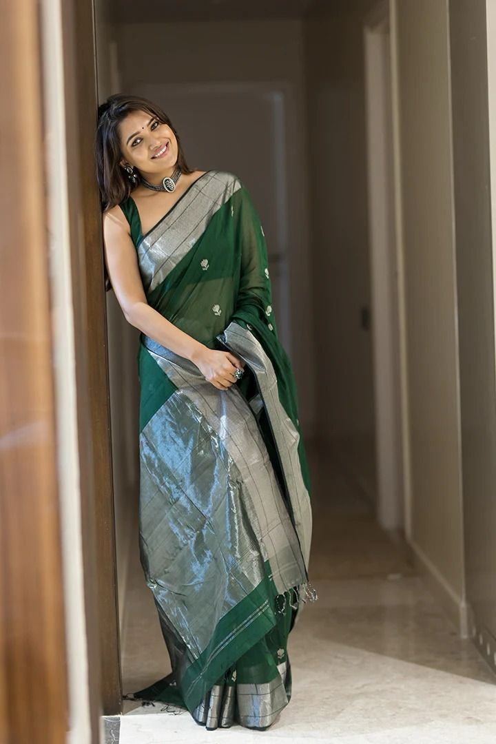 Artisanal Green Lichi Silk Saree with Blouse Peace