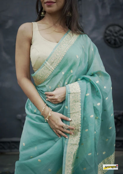 Elegant Banarasi Silk Saree with Gold Zari Embellishments Sky Blue