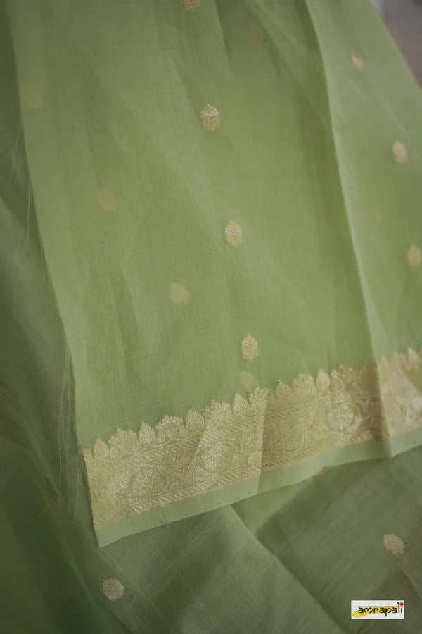 Elegant Banarasi Silk Saree with Gold Zari Embellishments Pista Green
