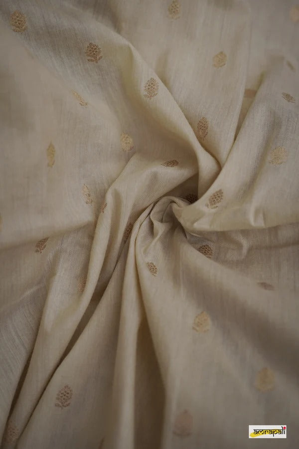 Elegant Banarasi Silk Saree with Gold Zari Embellishments Cream