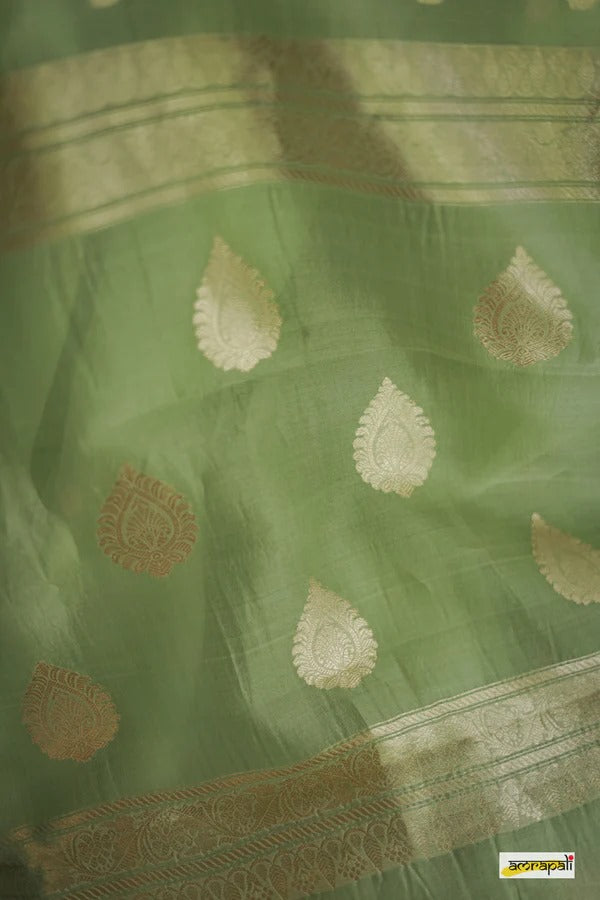 Elegant Banarasi Silk Saree with Gold Zari Embellishments Pista Green