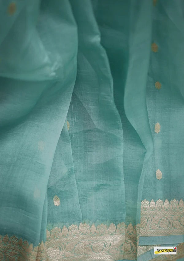 Elegant Banarasi Silk Saree with Gold Zari Embellishments Sky Blue