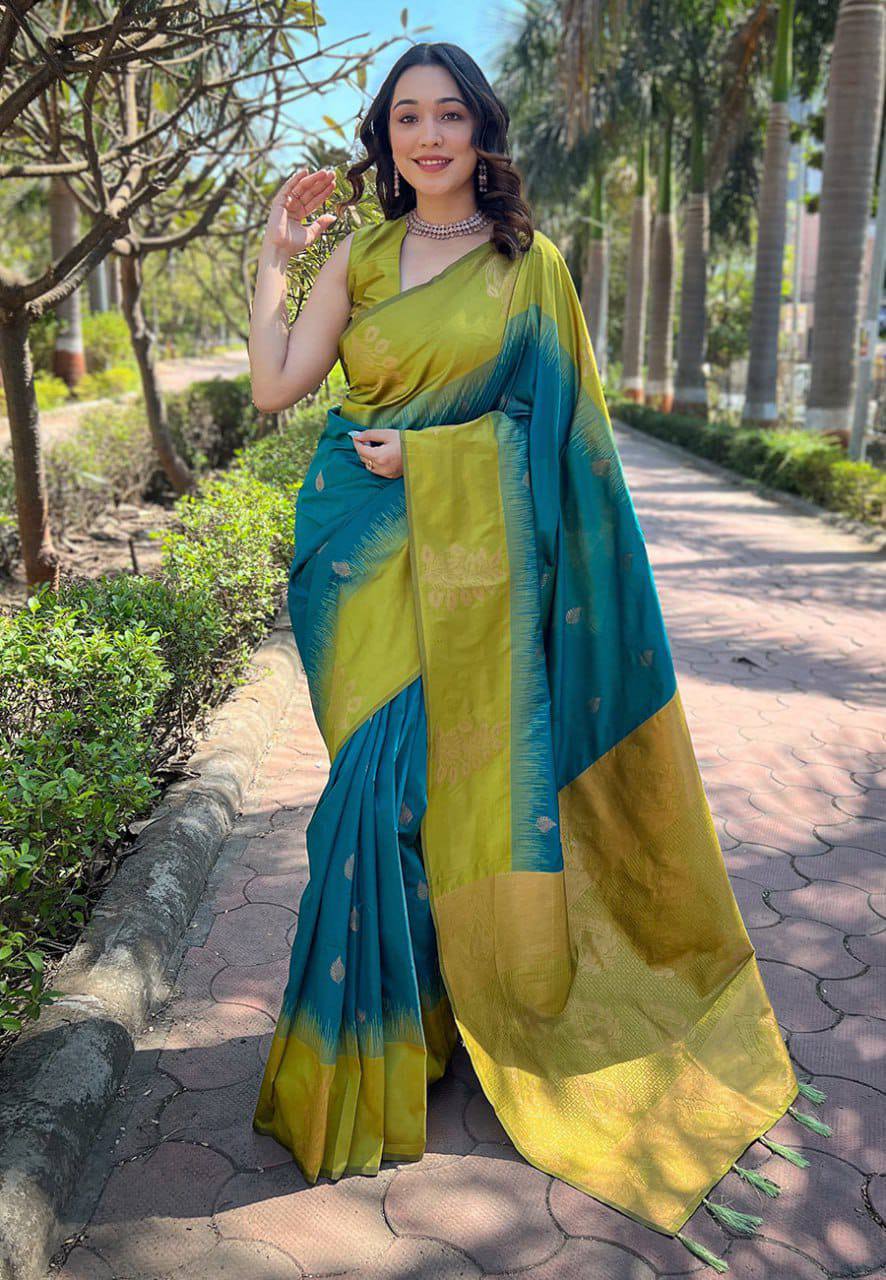 Stunning Rama Lichi Silk Saree with Blouse Peace