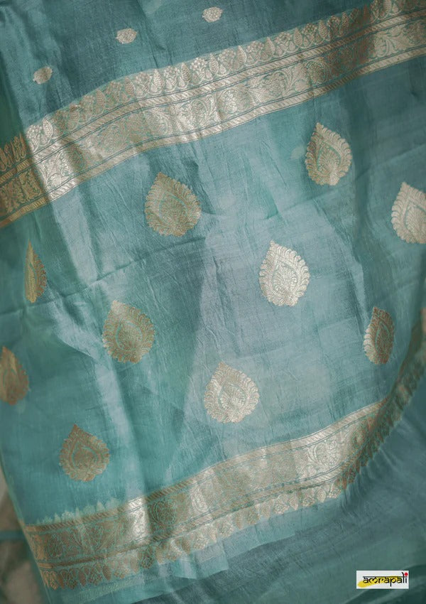 Elegant Banarasi Silk Saree with Gold Zari Embellishments Sky Blue