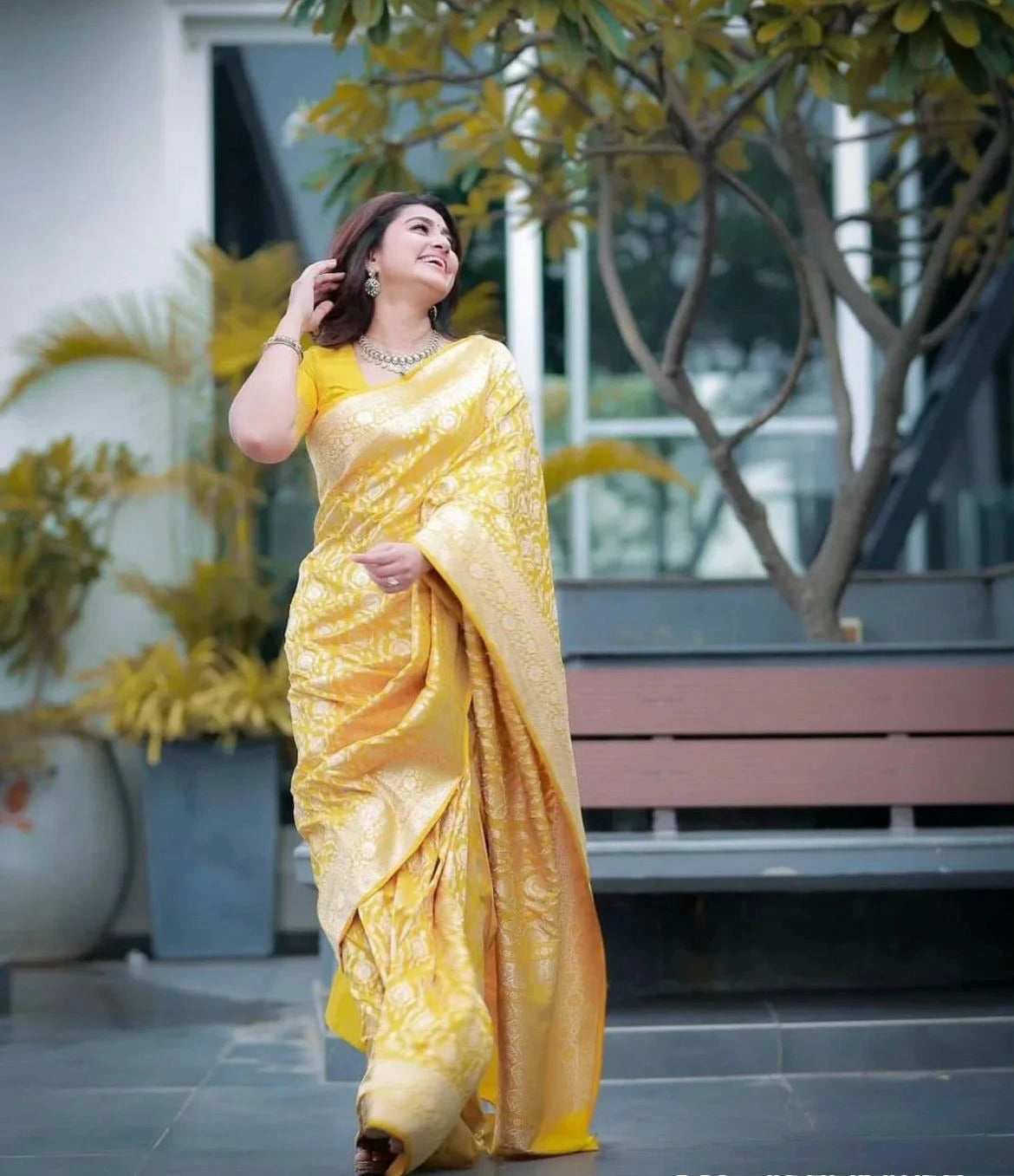 Stunning Yellow Soft Silk Saree With Resonant Blouse Piece