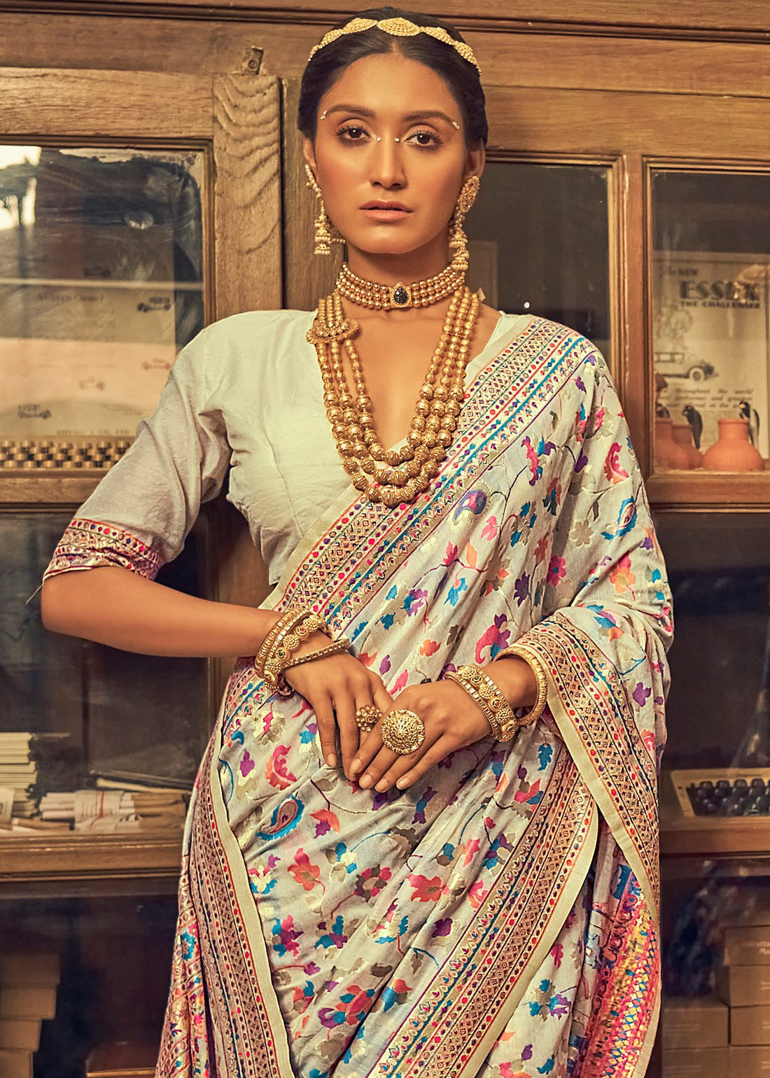 Pure Silk Banarasi Saree with Exquisite Zari Weaving Blue white saree