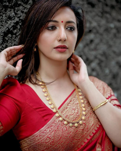 Mesmerizing Red Soft Silk Saree With Stylish Blouse Piece