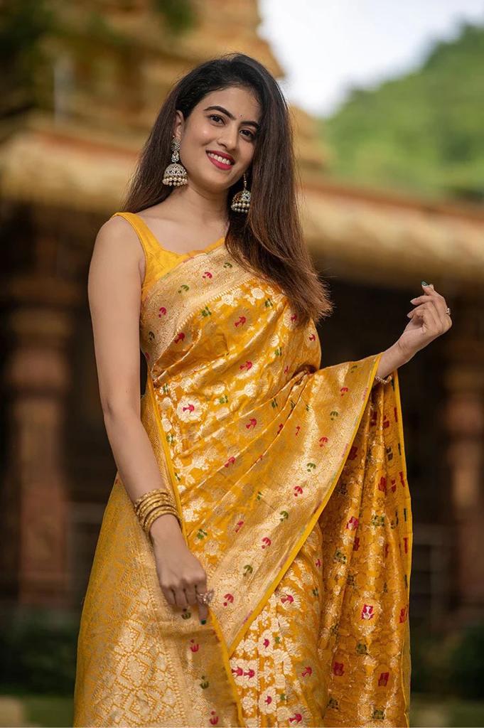 Luxury Yellow Soft Silk Saree With Angelic Blouse Piece