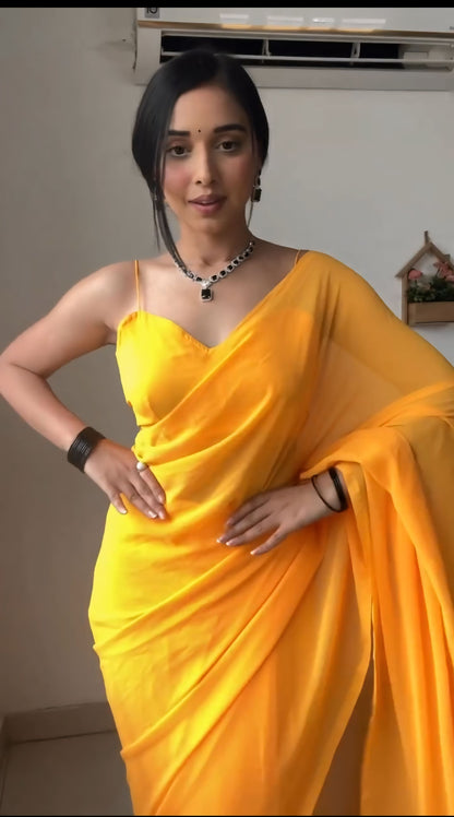 Gorgeous 1 Minute Ready to Wear Yellow Georgette Saree