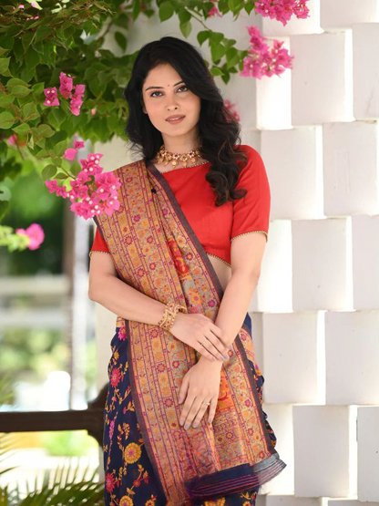 Elegant Banarasi Silk Saree with Zari Border &amp; Pallu Blue